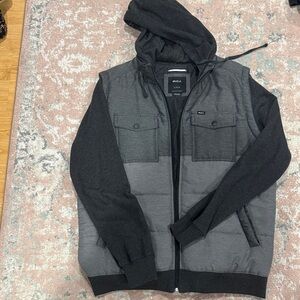 RVCA Men's Two-Tone Black and Gray Puffer Jacket